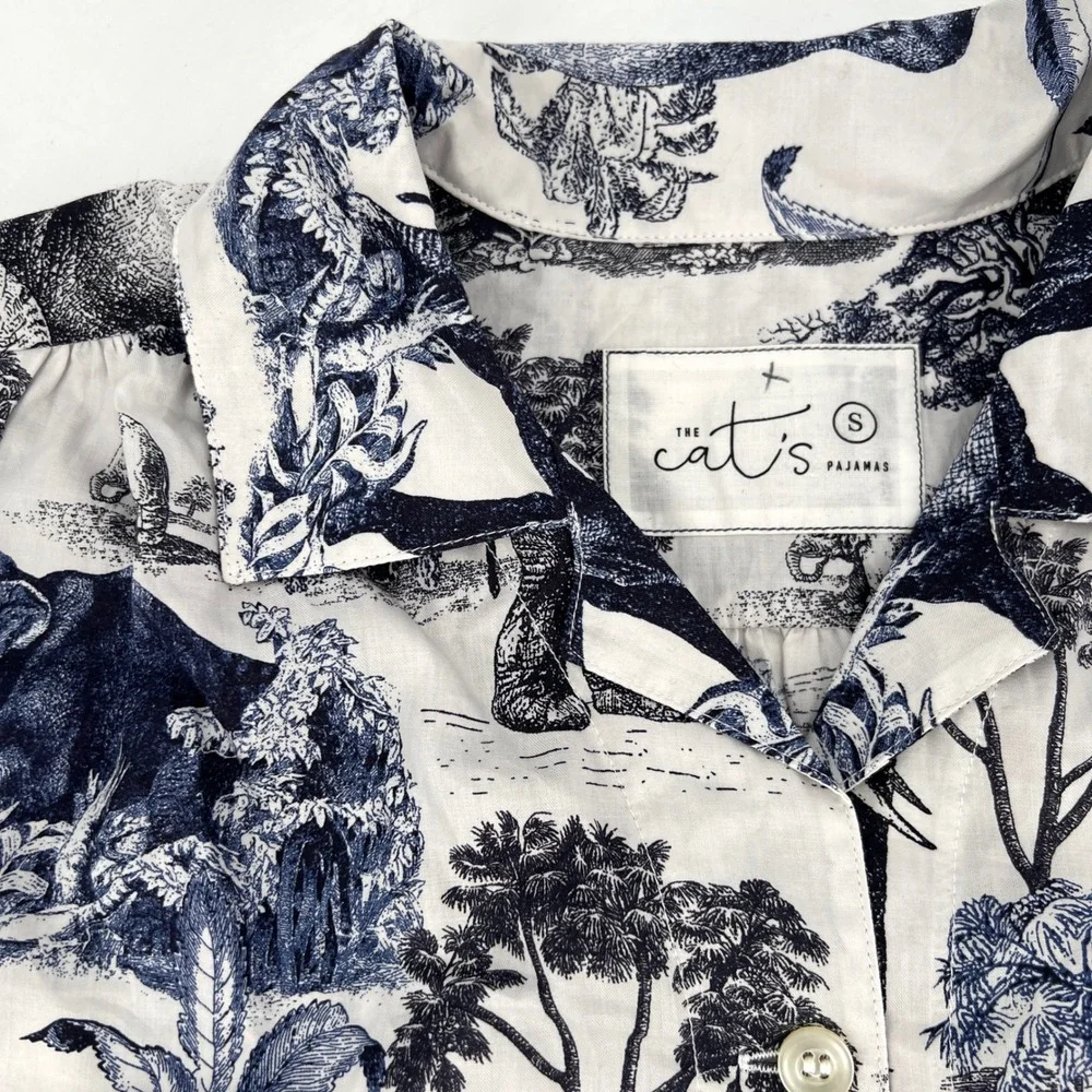The Cat's Pajamas Safari Toile Luxe Pima Cotton Capri Pajama Set Size S Elephant - Picture 5 of 13
